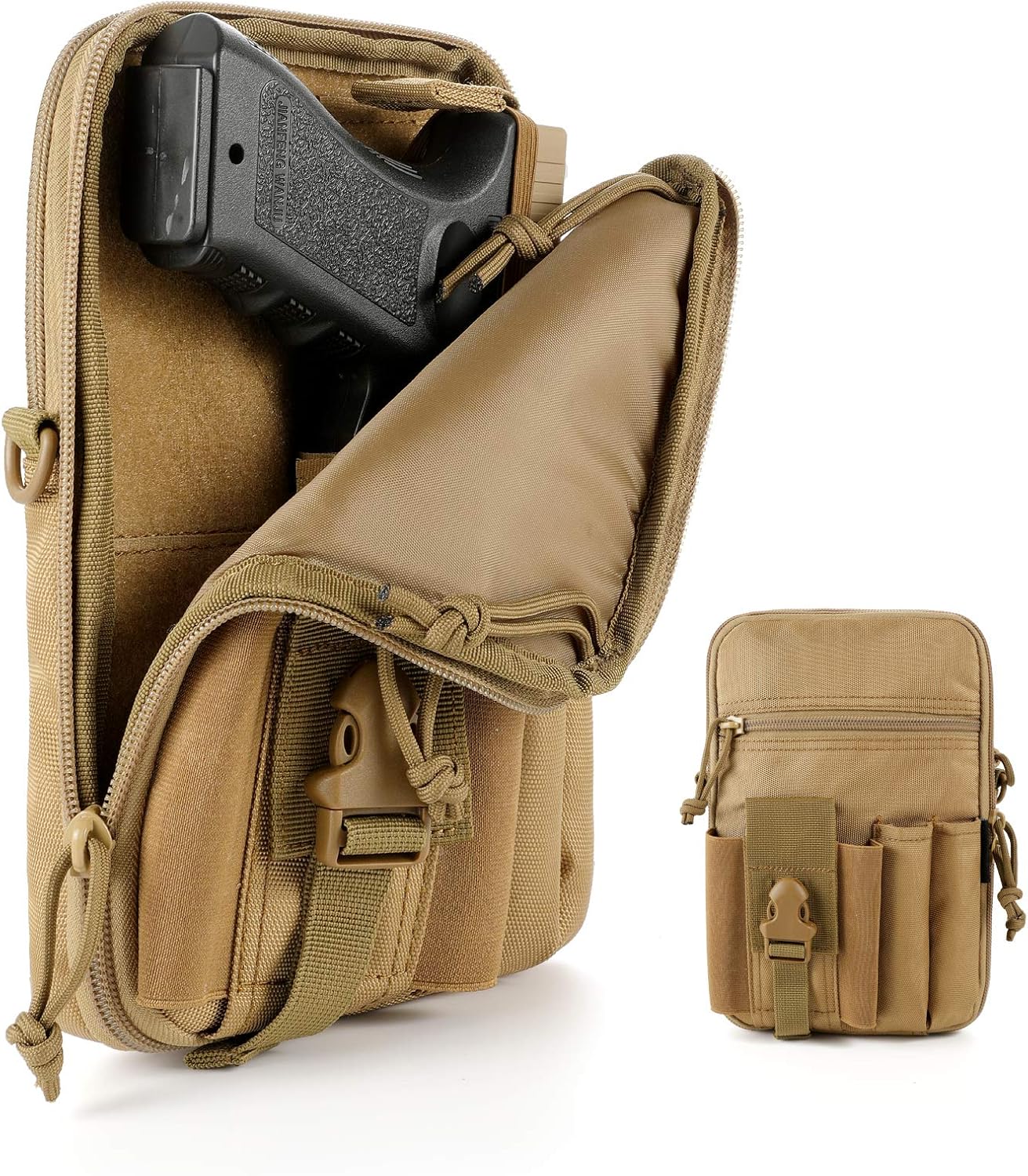 Concealed Pistol Pouch Multipurpose Carry Gun Bag - LarKoo Waist Molle Bag Fanny Pack with Pistol Holster in 9 inch Length and Phone Belt Clip Holder for Less Than 7 inches Smartphone (Khaki)… : Sports & Outdoors