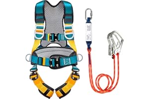 Safety Harness Fall Protection Kit Safety Belt with Adjustable Lanyard -Full Body Roofing harnesses with Shock Absorbing Lany