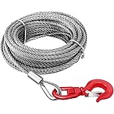 kuailebuy Steel Winch Cable,3/8" x 100' Wire Rope with Swivel Hook,17637 Lbs Breaking Strength,6x19 Strand Core Steel Towing Cable for Tow Truck,Crane,Wrecker