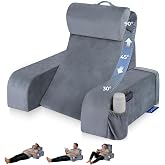 Kayfia Reading Pillow, 30-90&deg; Stepless Adjust Angle &amp; Height, Large, Grey | 2 in 1 Back Wedge Pillow for Bed Sitting Up, Adjustable Headrest, for Reading/Gaming/Working in Bed or Couch, 18.5'' Wide