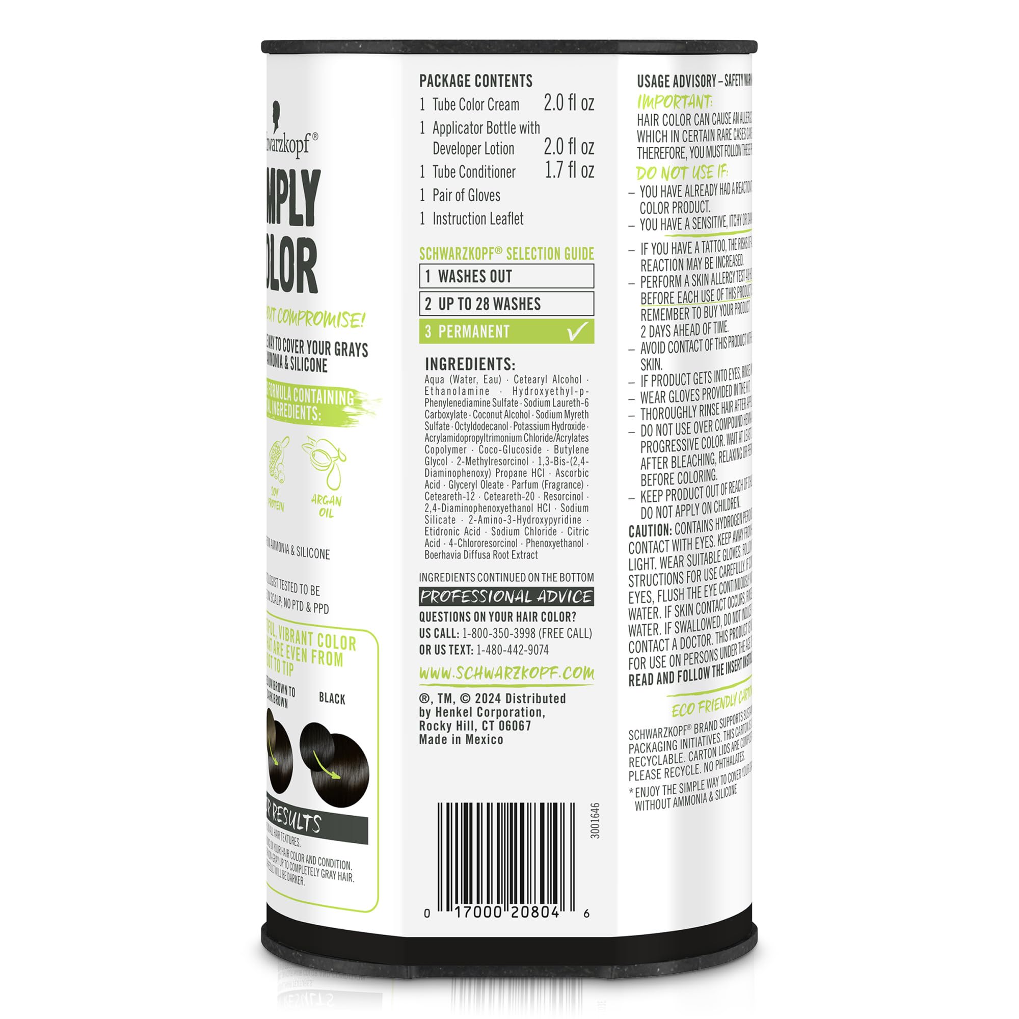 Schwarzkopf Simply Color Hair Color 1.0 Jet Black, 1 Application - Permanent Hair Dye for Healthy Looking Hair without Ammonia or Silicone, Dermatologist Tested, No PPD & PTD