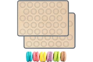 Hoxfly 2 Pcs Silicone Baking Mats, 42 x 29.5 cm Macaron Baking Mat with Size Guiding Circles, Reusable Nonstick Food Safe Bak
