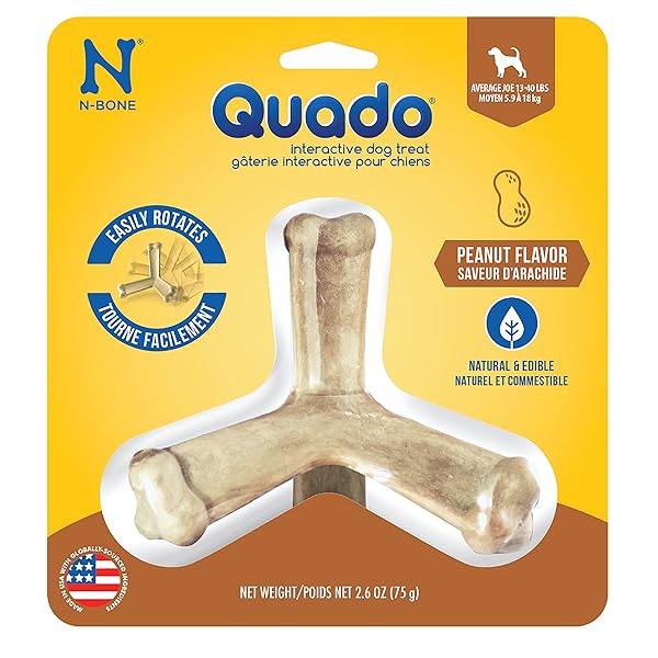 N-BONE QUADO INTERACTIVE CHEW, PEANUT FLAVOR, AVERAGE JOE, 2.8OZ, NATURAL, MEDIUM (PACK OF 1)