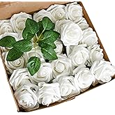 Mandy's 25pcs White PE Foam Roses in Elegant Gift Packaging for Easter – Artificial Rose Heads for Wedding Centerpieces, Bouquets, DIY Floral Crafts, Bridesmaid Gifts