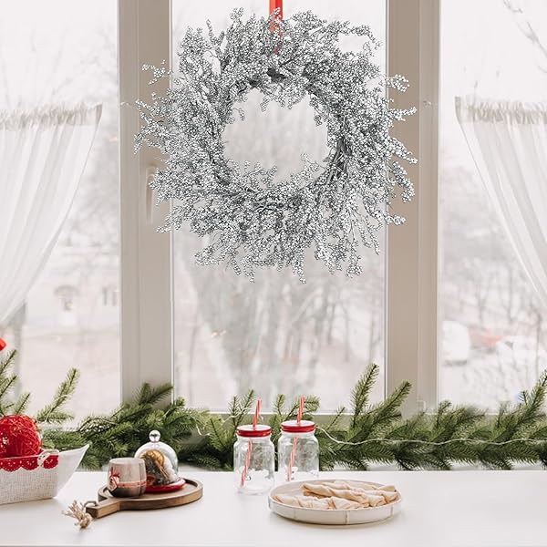 26 INCH WINTER FRONT DOOR WREATH SILVER BERRY WREATH WINTER CHRISTMAS WREATH WITH SILVER METALLIC BERRY ON FARMHOUSE GRAPEVINE FOR FESTIVAL CELEBRATION FRONT DOOR WALL WINDOW DECORATION HOME DÉCOR