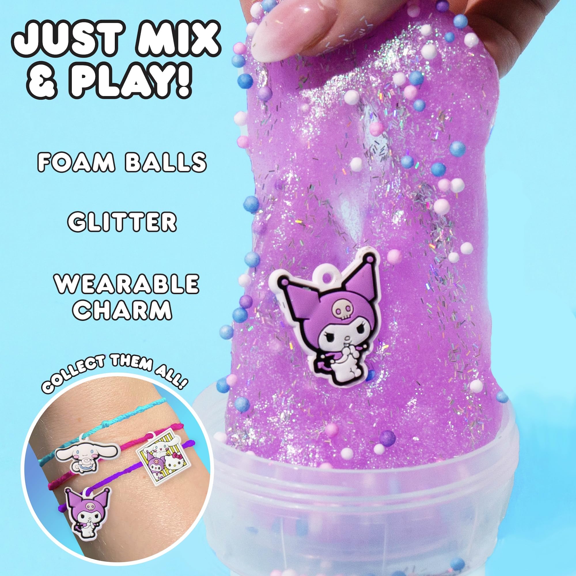 Kuromi SLIMYGLOOP Mix'EMS Slime - Pink Glitter With Collectible Charm, Fun Add-Ins, Hello Kitty - Party Favors for Kids 8-12, Girls Toys Age 6-8, Sanrio Stuff