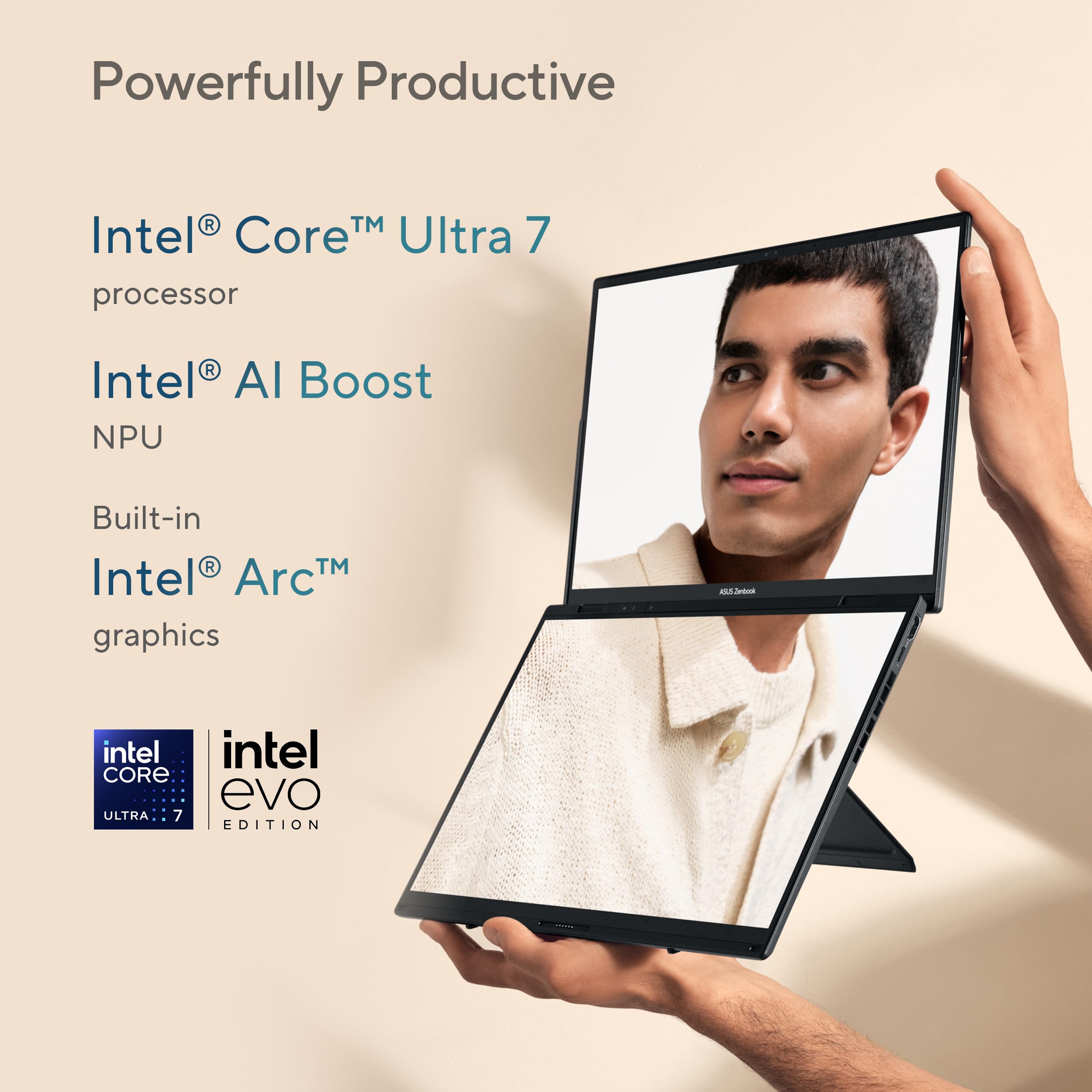 ASUS Zenbook DUO Laptop, Dual 14” OLED 3K 120Hz Touch Display, Intel Evo Certified, Intel Core Ultra 7 255H, Intel Arc Graphics, 32GB RAM, 1TB SSD, Windows 11, Inkwell Gray, UX8406CA-DS79T