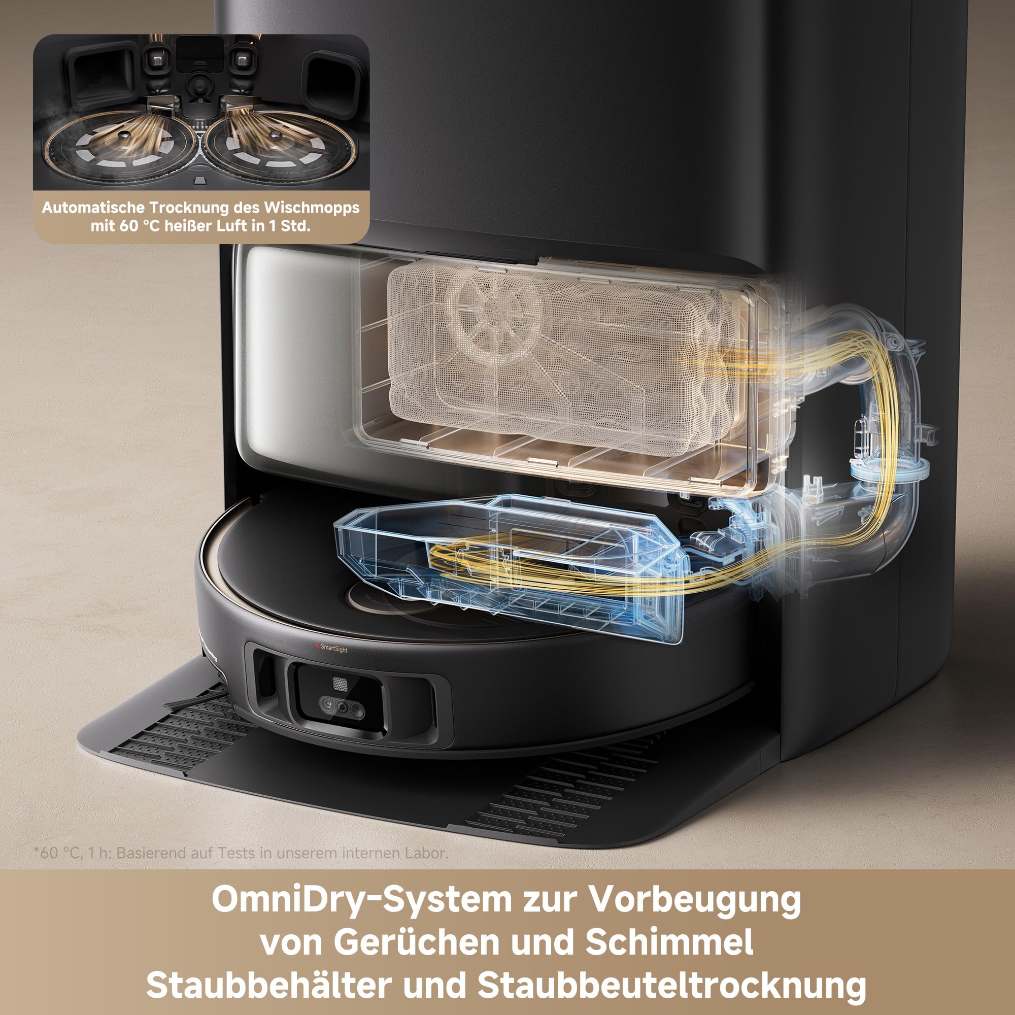 Mova V50 Ultra Complete Saugroboter mit Wischfunktion 24.000 Pa, 6cm Hindernisüberwindung, Liftable Navigation+RGB AI+LED, 80℃ Heißwasserwäsche & 63℃ Selbsttrocknung, DuoSolution System, Tricut Bürste 6