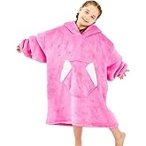 Ramees Wearable Blanket Hoodie for Kids, Sherpa Oversized Sweatshirt Blanket Flannel with Hood Pocket and Sleeves (Pink)