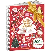 CUPKIN Holly Jolly Holiday Stickers for Kids Toddler Sticker Book, Santa Christmas Activity Book, Toddler Travel Essentials, 300+ Christmas Stickers + 8 Sticker Scenes and Coloring Pages, Ages 2+