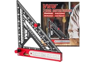 VNW 6-in-1 Carpenter Square 7 inch (1/8" Precision) Rafter Square Multi-Purpose Carpenter Tools:Square,Protractor, 1/16" Precision Steel Ruler,Marking Gauge,T-Bevel Gauge,Bubble Level