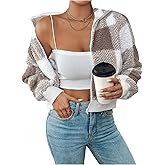 SHENHE Women's Fleece Jacket Plaid Fuzzy Zip Up Sherpa Bomber Jackets