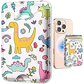 Shorogyt Compatible with Magsafe Wallet Magnetic Card Holder - Dinosaur Phone Wallets for Women Teen Girls Cute Pattern for iPhone 17/16/15/14/13/12 Series Slim for Apple Mag RFID Magnet, Fit 3 Cards