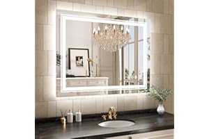 WTTY LED Bathroom Mirror 40"x32" with Back and Front Light,Modern LED Mirror for Bathroom,Stepless Dimmable Lighted Bathroom Vanity Mirror with Anti-Fog,Memory Function,Shatter-Proof