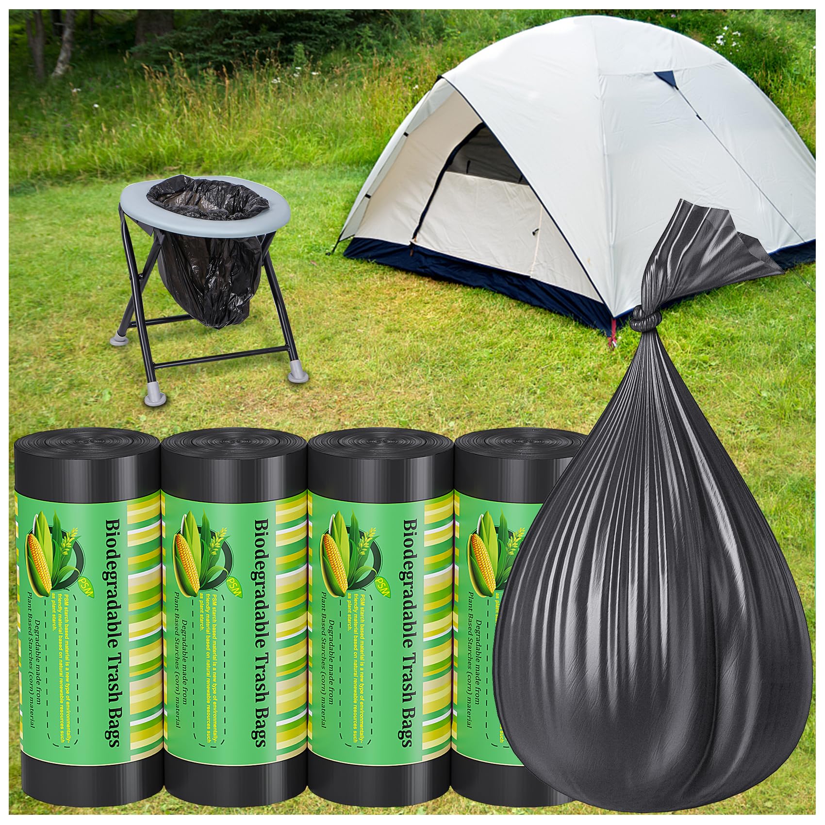 Photo 1 of 120 Portable Camping Toilet Bags, 8 Gallon Emergency Camp Potty Poop Bags for Adults, Thickened Trash Waste Bags for 5 Gallon Bucket Toilet Seat Camping Trash Can Outdoor