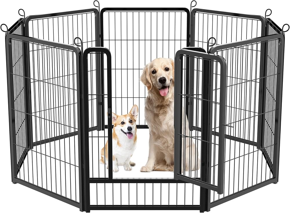 HOMIDEC 8-Panel Dog Pen with Door 80cm High Indoor Outdoor Playpen Black