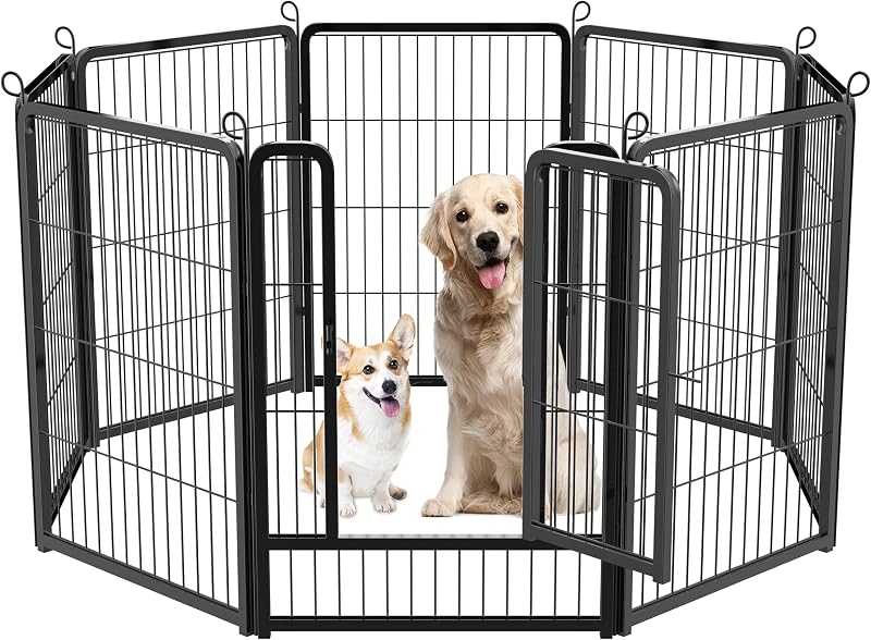 HOMIDEC 8-Panel Dog Pen with Door 80cm High Indoor Outdoor Playpen Black