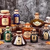 LemonRoad 8 Pcs Potion Bottles Halloween Decoration Glass with Cork, Retro | Vintage Halloween Table Decor, Glass Apothecary Jars with 11 Bottle Labels, 394 Inch Twine, Witch Tiered Tray Decor