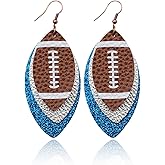 Glitter Layered Football Dangle Earrings Faux Leather Big Statement Football Earrings for Women Funny Sports Game Day Jewelry