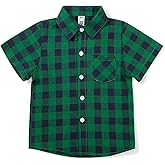 OCHENTA Boys Plaid Shirt Short Sleeve Button Down Kids Summer Casual Buffalo Check Tops School Uniform Outfits (18M-11Years)