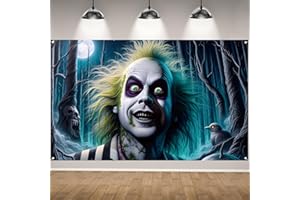 RVSTICTY Scary Creepy Halloween Photo Backdrop Classic Movie Role Beetlejuice Banner Horror Party Decorations and Supplies for Home