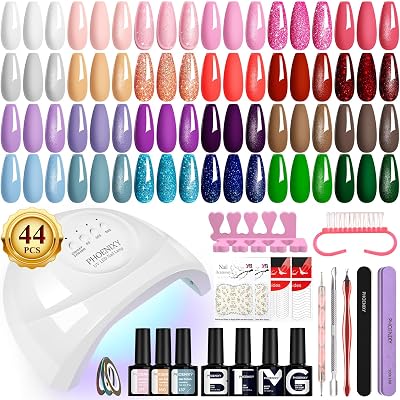 Phoenixy Gel Nail Kit 24 Colours with 48W Lamp Manicure Tools Top Coat Base Coat