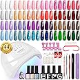 PHOENIXY Gel Nail Polish Kit with U V Light 48W, 44 Pcs 72 Effect Gel Nail Polish Set Base Glitter Top Coat Manicure Nail Tools Gifts for Women