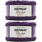 Bernat Blanket Ombre Yarn for Crocheting Soft, Eggplant, 2-Pack | #6 Super Bulky Yarn, 100% Polyester, Soft Plush Ombre Yarn for Crochet, Knitting &amp; Crafts, 220yds, 300g/10.5oz per skein