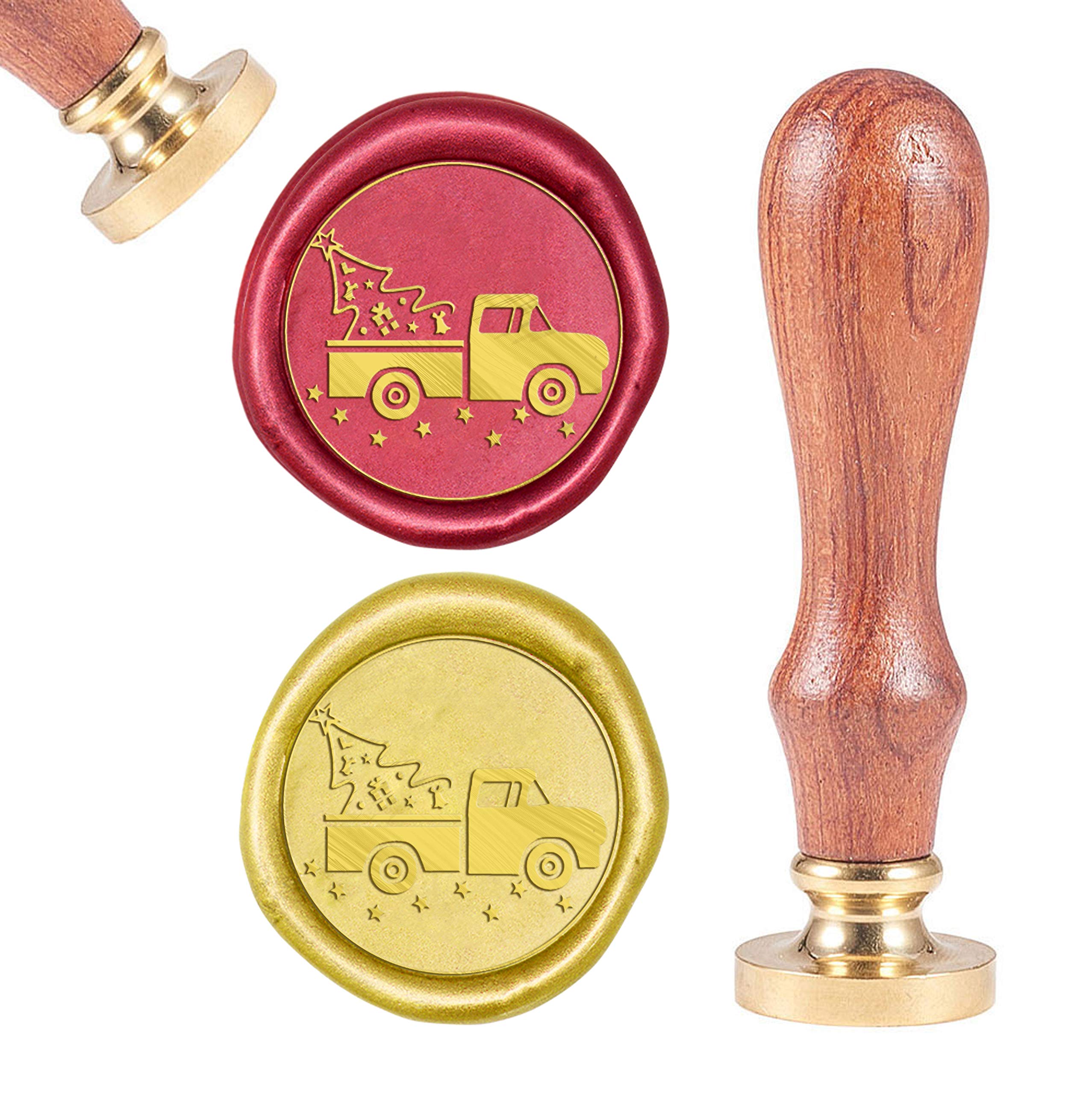CRASPIRE Christmas Wax Seal Stamp Xmas Tree Truck Vintage Wax Sealing Stamps Car Retro 25mm Removable Brass Head Wooden Handle for Weeding Invitations Envelopes Greeting Cards Gift Wrapping