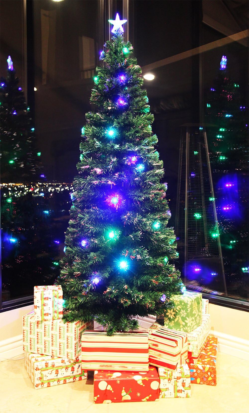 XmasBuddy 8 FT PRE-LIT Multi Color LED Lights & Fiber Optic Christmas Tree with Star Topper