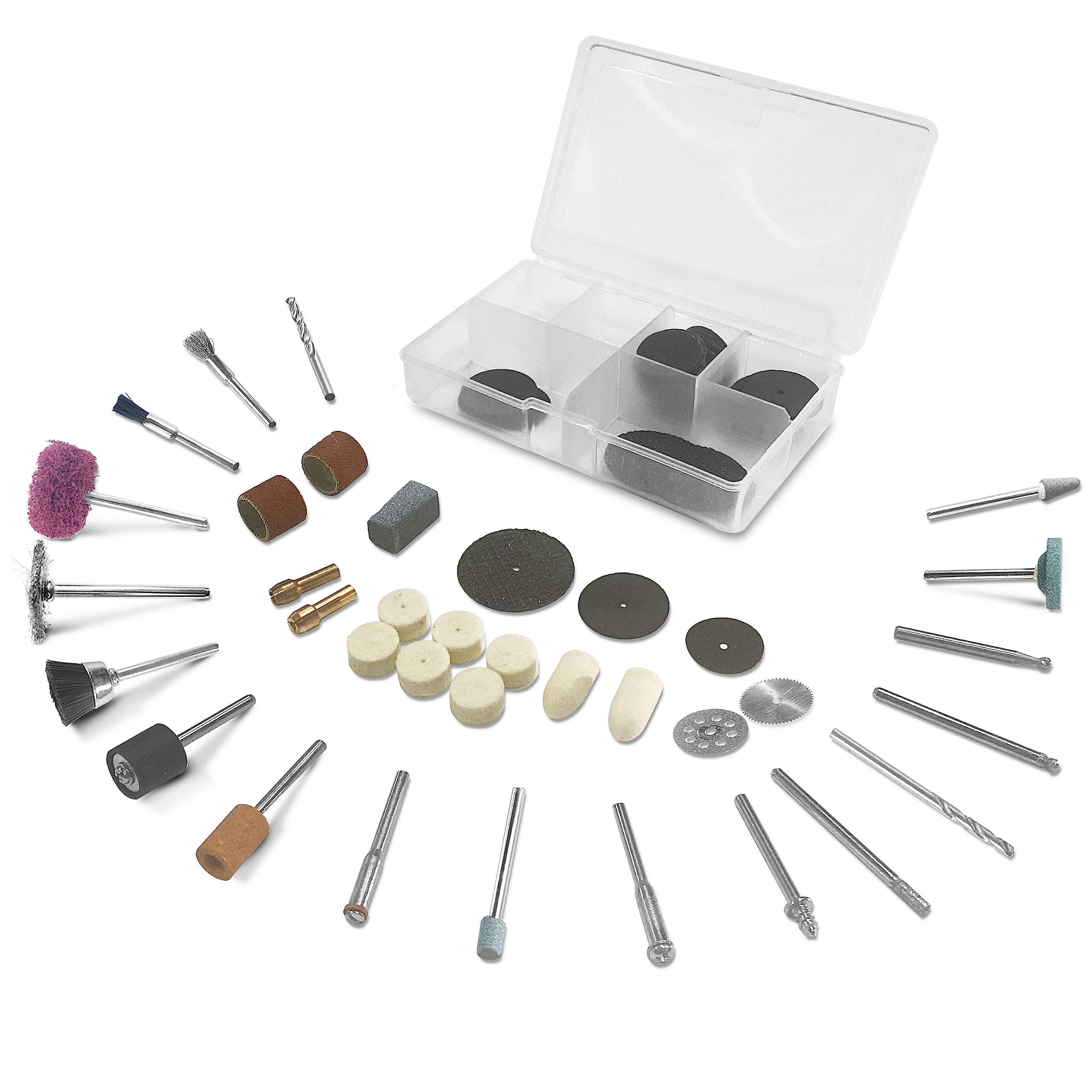 Tilswall 110pcs Universal Rotary Tool Accessory Set, Compatible with Dremel Rotary Tools, Grinding, Polishing, Sharpening, Drilling, Engraving