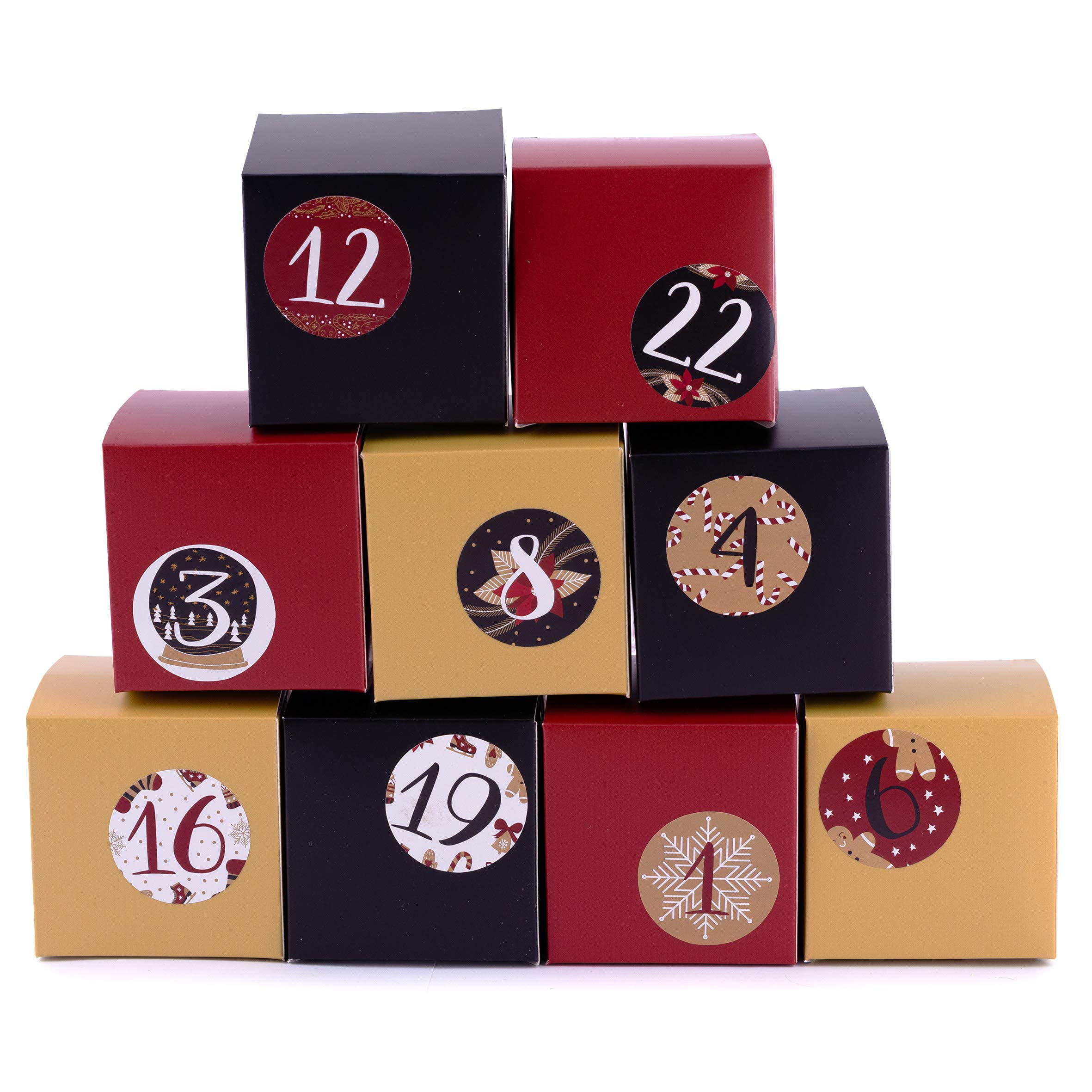 pajoma Advent Calendar 24 Boxes, Boxes for Filling, Includes Stickers, Gold