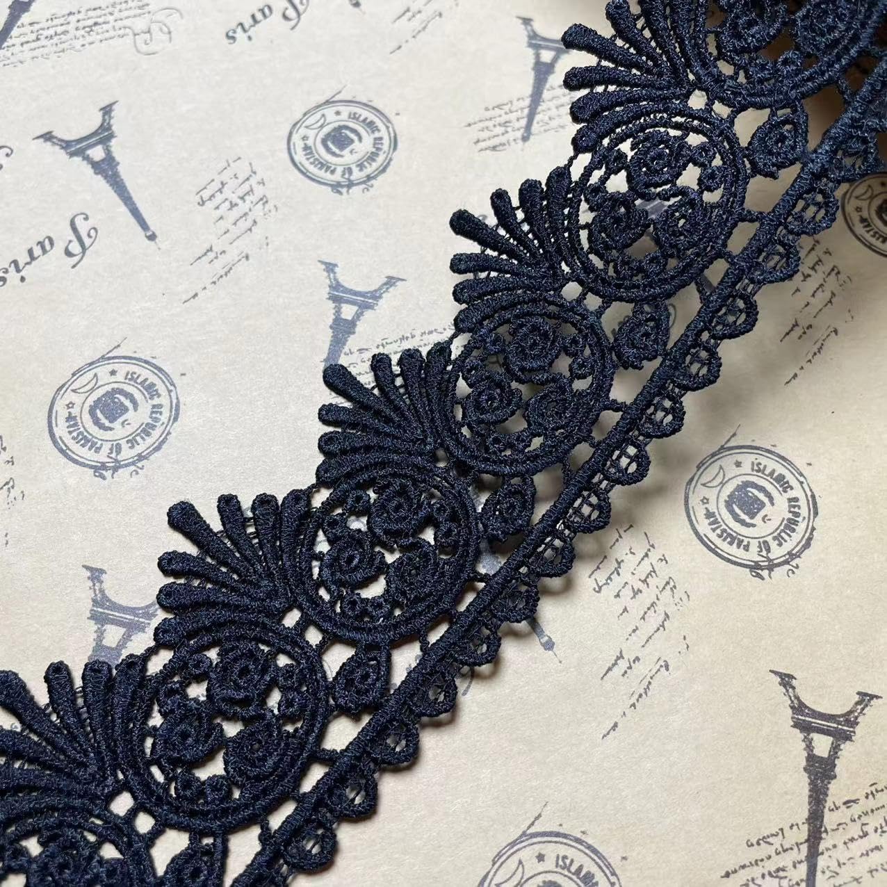 5.5CM Width Europe Trim Pattern Inelastic Embroidery Trims,Curtain Tablecloth Slipcover Bridal DIY Clothing/Accessories.(4 Yards in one Package) (Black)