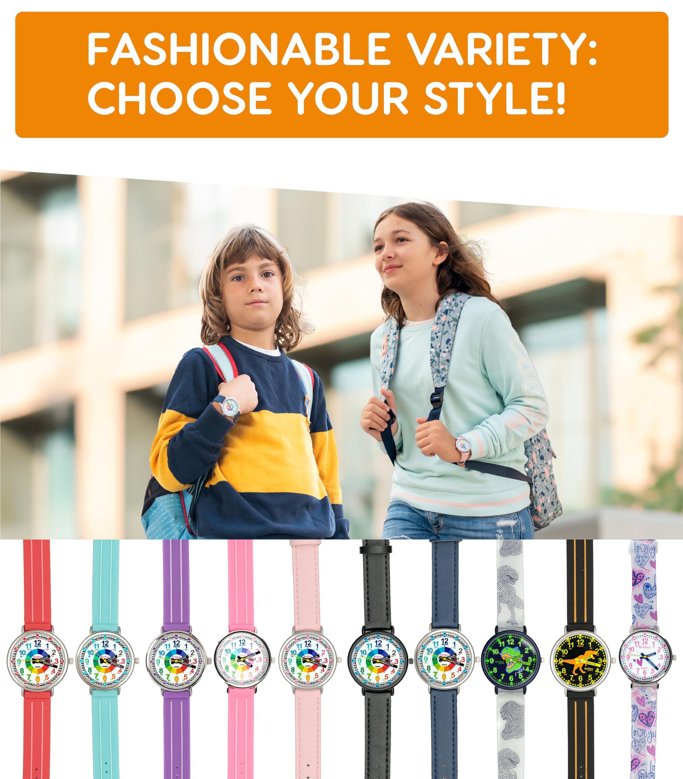 Kiddus Watches Boy and Girl Kids Ages 6-12 Analog Time Teacher with Exercises. Japanese Quartz Movement. Easy to Read and Learn Time. Girls Watches Ages 5-10