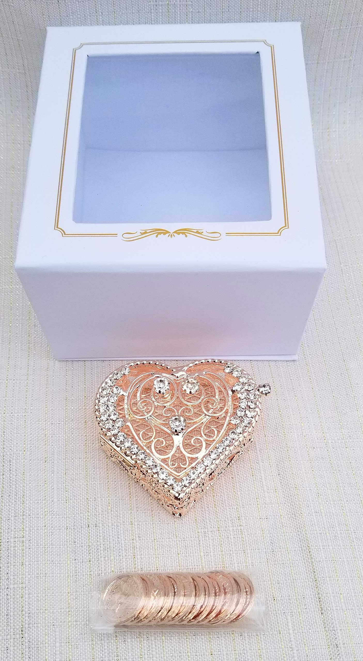 Elegant Arras Coin Set Wedding Rose Gold Sparkle Jewels Romantic Heart Shape Box Boda Doradas Gift Favors with Deluxe Gift Box