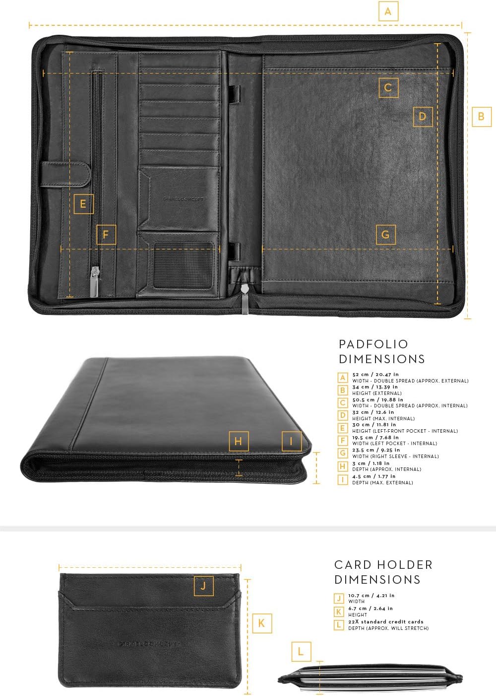 CARMEL CONCEPT Professional Padfolio with Bonus Business Card Holder, Vegan Leather Portfolio Folder with Zippered Closure - Image 3