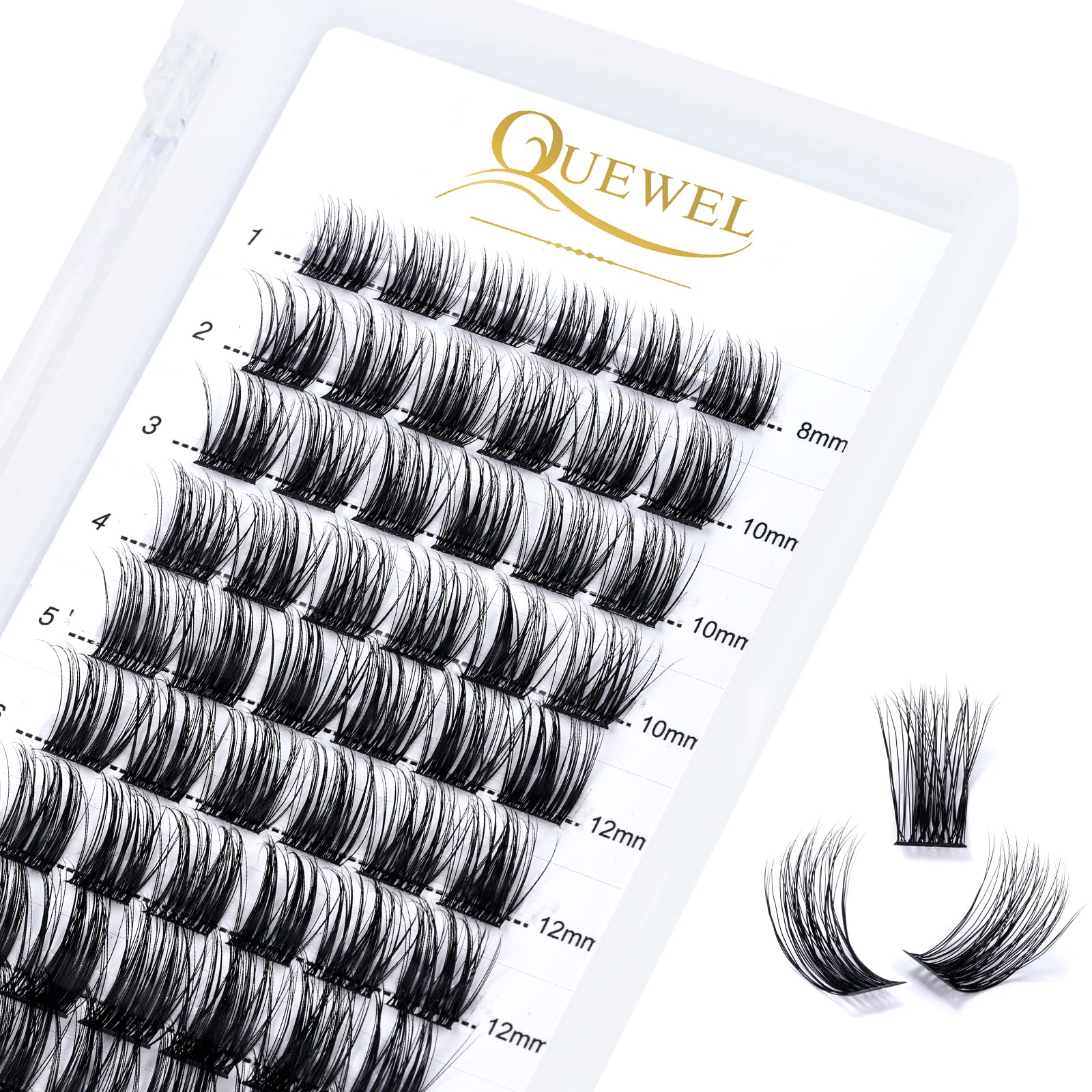 QUEWEL Cluster Lashes 72 Pcs Wide Stem Individual Lashes C/D Curl 8-16mm Length DIY Eyelash Extension False Eyelashes Soft for Personal Makeup Use at Home (natural02-D-MIX8-16) — image 1