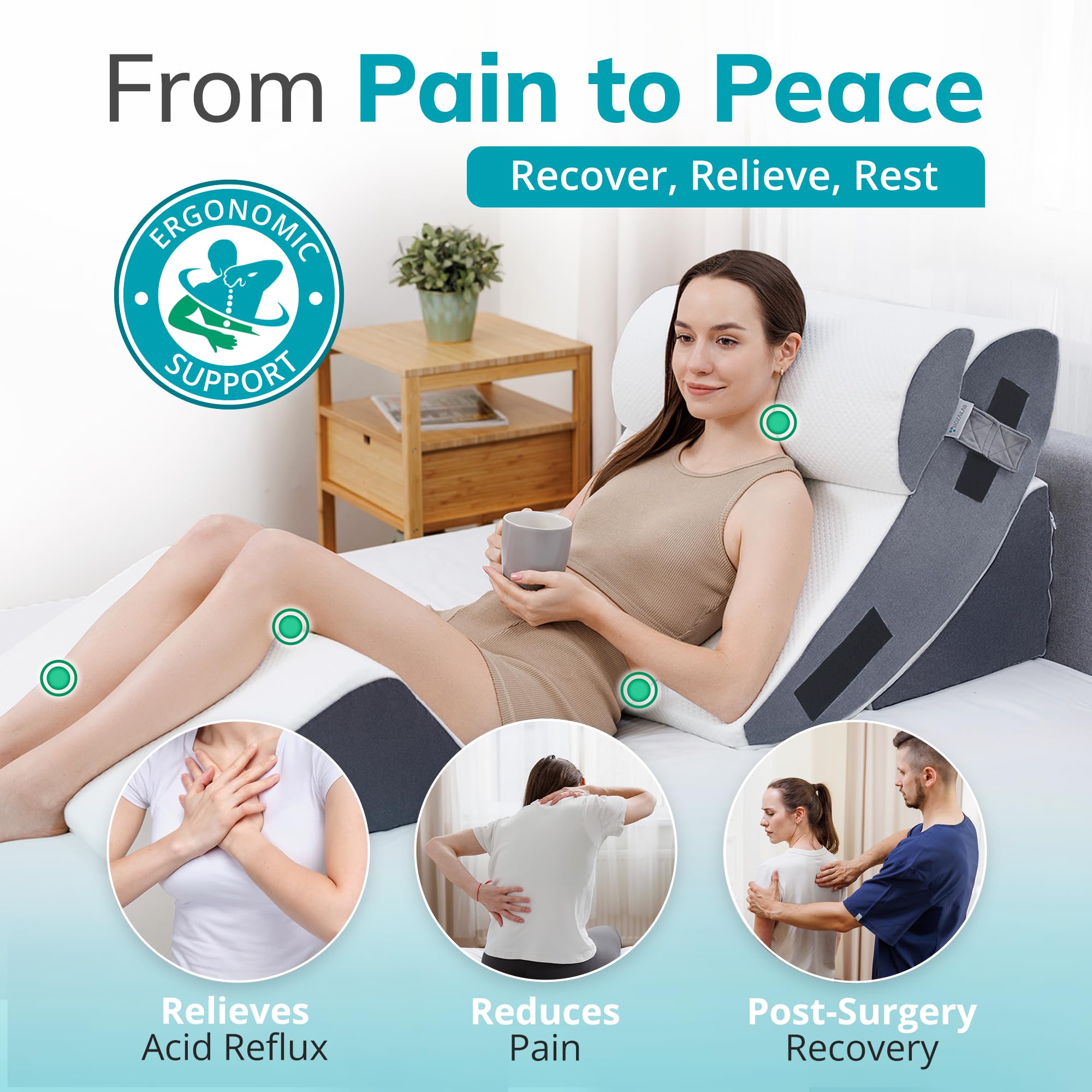 Orthopedic Bed Wedge Pillow Set 4PCS – Memory Foam Wedge Pillow for After Surgery, Shoulder Surgery, Sleeping, Back, Leg, Arm Support – Post Surgery, Acid Reflux, GERD, Snoring Relief