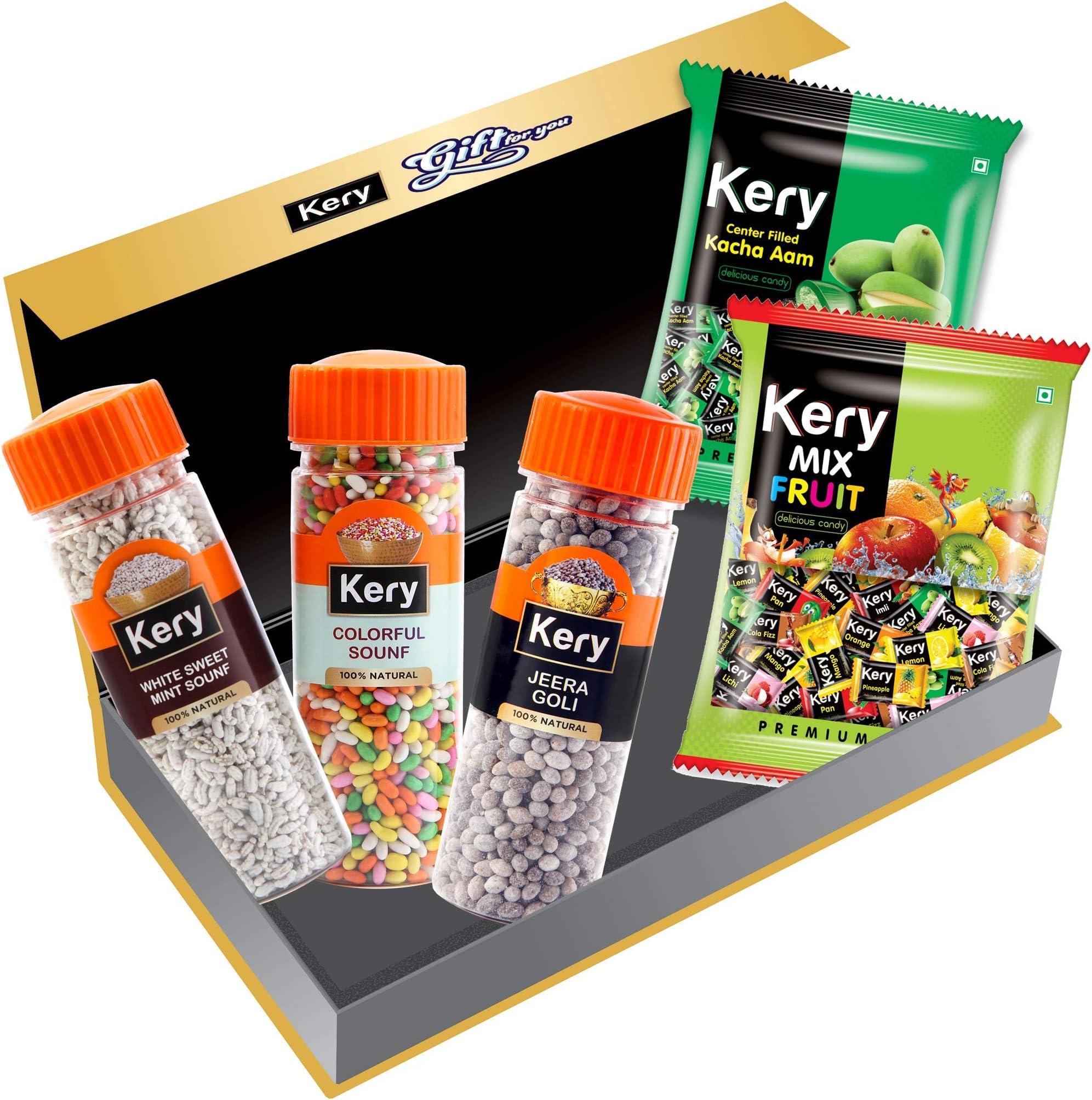 Kery Kids Gift Pack for Children Birthday-Boys-Girls Assorted Chocolates (Mix Fruit & Kacha Aam Toffee, Colorful Saunf, White Sweet Saunf & Jeera Goli Mouth Fresheners), 950 g