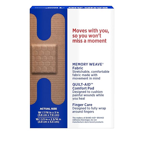 BAND-AID BRAND FLEXIBLE FABRIC ADHESIVE BANDAGES FOR COMFORTABLE FLEXIBLE PROTECTION & WOUND CARE OF MINOR CUTS & SCRAPES, WITH QUILT-AID TECHNOLOGY DESIGNED TO CUSHION PAINFUL WOUNDS, FIN (PACK OF 3)