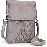 VIMUTI Small Crossbody Bags for Women Trendy Vegan Leather Cell Phone Bag Embossed Flower Design Wallet Purses with Strap