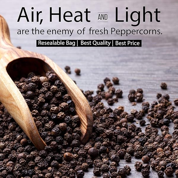 THE SPICE LAB BLACK TELLICHERRY PEPPERCORNS FOR GRINDER PACKED IN THE USA – STEAM STERILIZED KOSHER NON-GMO ALL NATURAL BLACK PEPPER 5015 (1 LB RESEALABLE BAG)