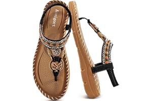 Aomigoct Sandals Women Flat Shoes: Dressy Summer Bohemian Flats Shoes for Women Sandals Comfortable Ankle Strap Outdoor Walking