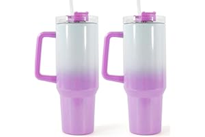 FECBK 40oz Sublimation Tumbler with Handle 2 Pack Sublimation 40 oz Tumbler with Removable Handle and Straw Lid Stainless Steel Insulated Tumbler Blanks for Keep Hot/Cold Hours, Diy Gift, Purple