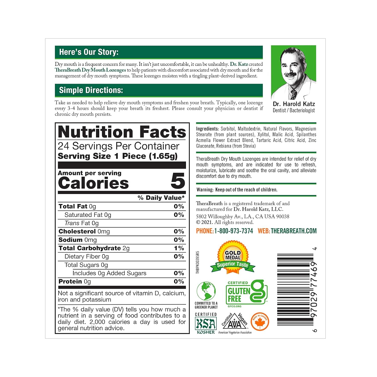 TheraBreath Dry Mouth Lozenges with ZINC, Tart Berry Flavor, 24 Lozenges: Health & Personal Care