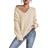 Pink Queen Women's Oversized V Neck Fuzzy Sweaters 2026 Casual Loose Long Sleeve Chunky Knit Pullover Jumper Tops