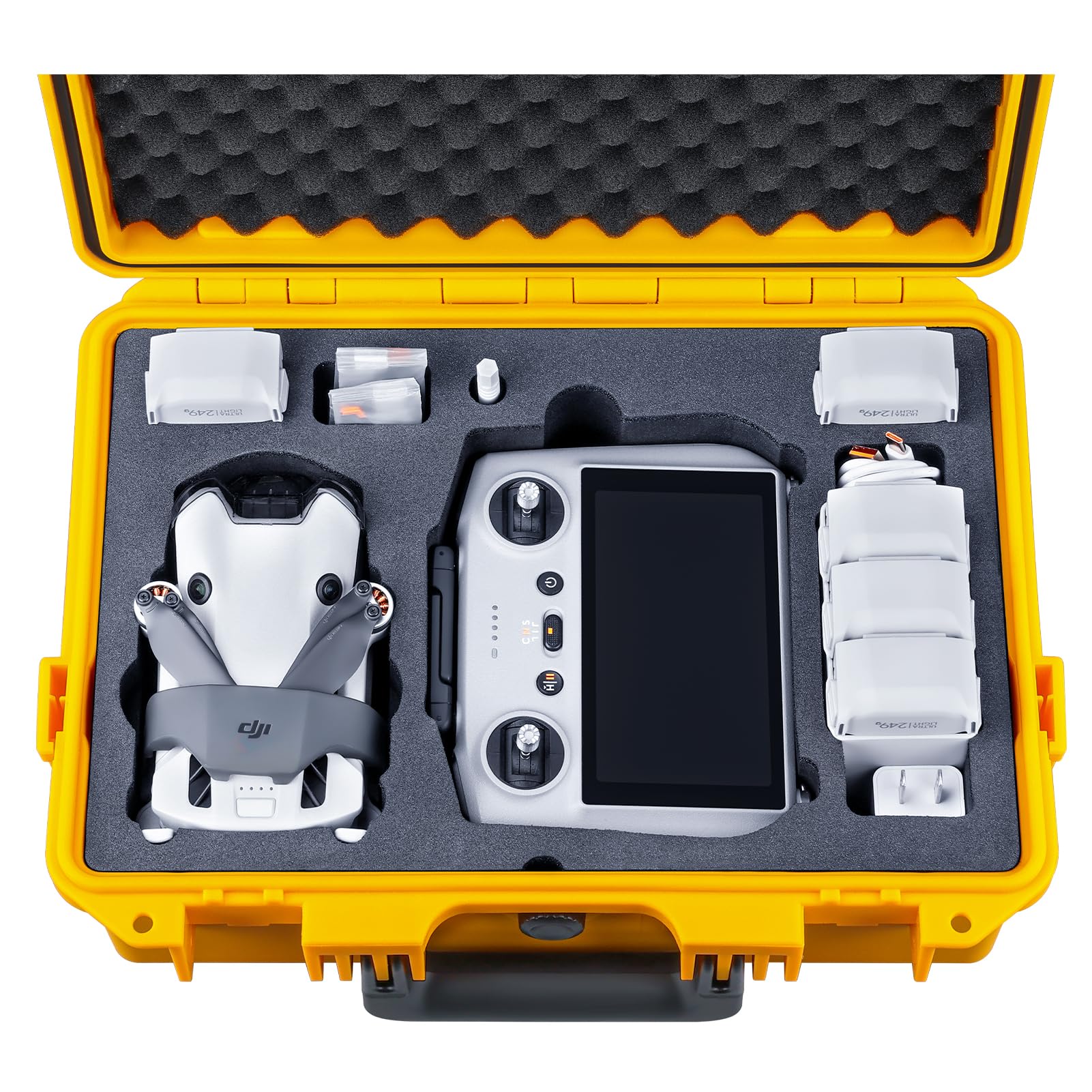 Lykus Titan MM410 Waterproof Hard Case (Yellow) for DJI Mini 4 Pro/Mini 3/Pro and DJI RC 2/RC/RC-N2/N1, Support 7 Batteries and RC Lanyard [CASE ONLY]
