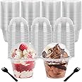 Acrux7 100 Pack 6 oz Plastic Cups with Dome Lids, Clear Dessert Cups Fruit Cup with Lids Leakproof Parfait Cup for Ice Cream,