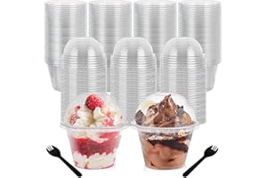 Acrux7 100 Pack 6 oz Plastic Cups with Dome Lids, Clear Dessert Cups Fruit Cup with Lids Leakproof Parfait Cup for Ice Cream,