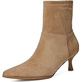 RIBONGZ Ankl Boots for Women Stiletto Kitten Heel Sexy Cowgirl Booties Side Zipper Pointed Toe Low heels Fall Dressy Mid Calf Short Fashion Winter Leather or Suede Work Party Office Shoes